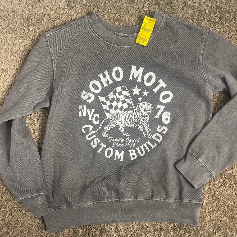 Girls crew neck distressed sweatshirt Tilly’s Girl Dangerous Soho Moto Tiger NYC